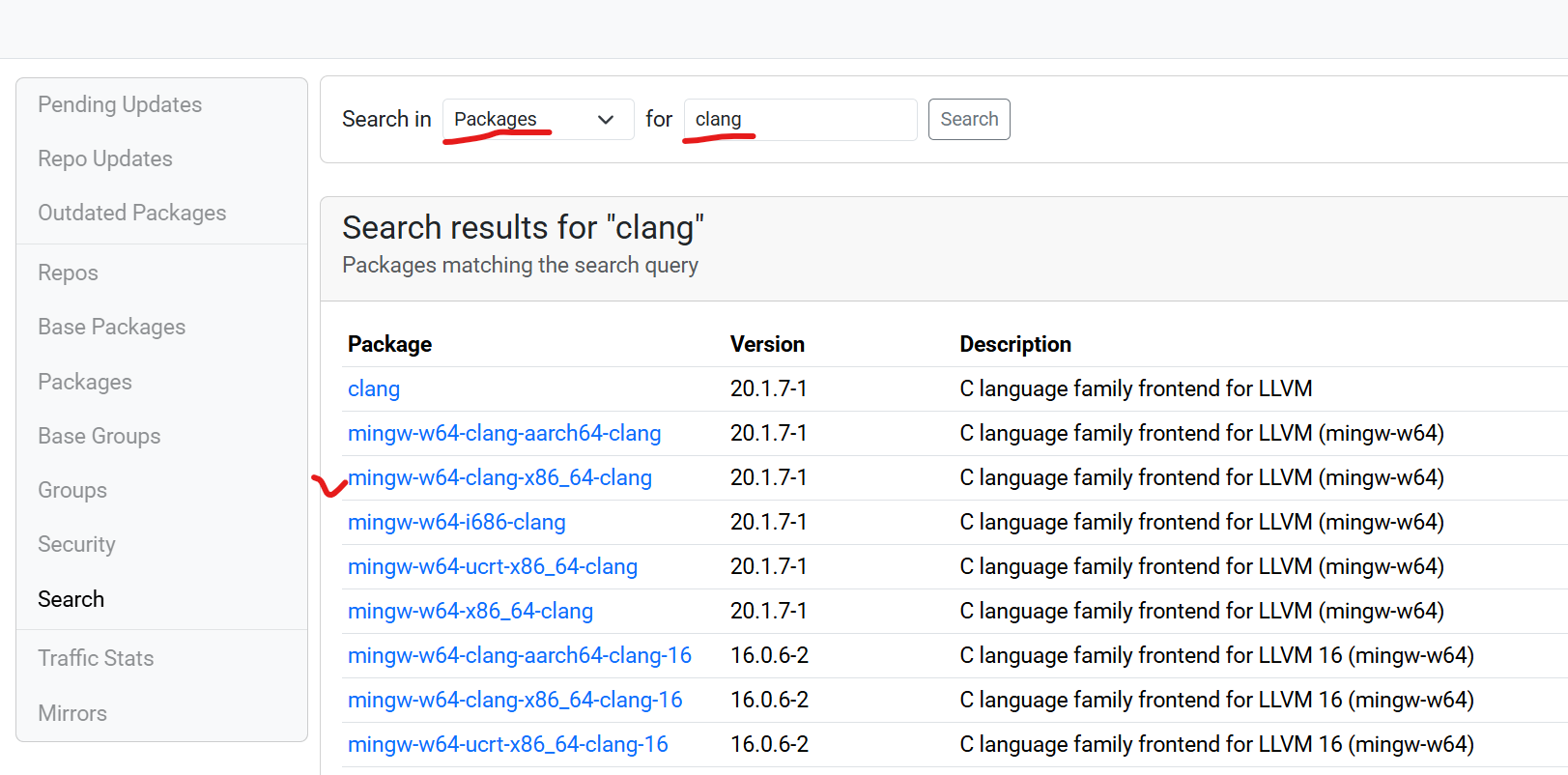 Search clang